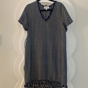 Anthropologie Blue Fringe V-Neck Dress